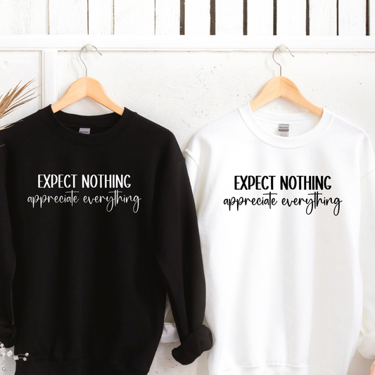 Crew Neck Sweatshirt (Matching Black/White)-Expect Nothing Appreciate Everything